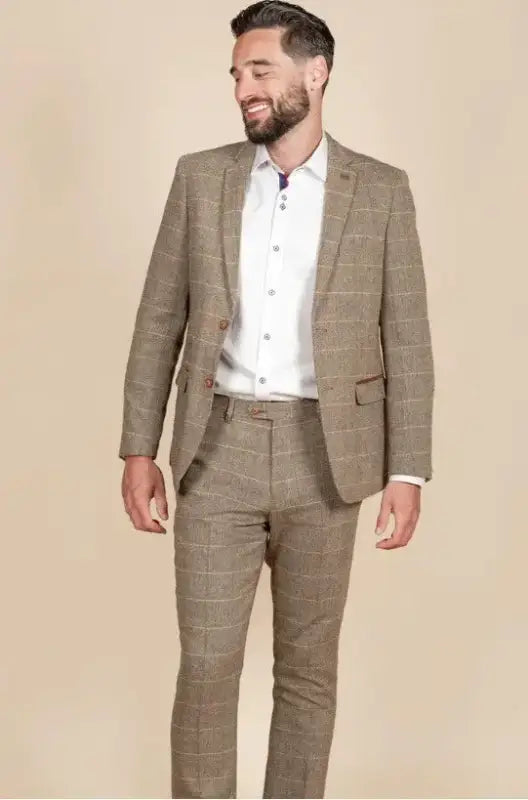 2-delat kostym - brunt herrkostym - Herringbone Brown suit
