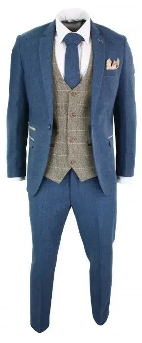 marc-darcy-dion-herren-blau-hellbraun-braun-3-teilig-fischgrat-tweed-kariert-tailored-fit-anzug