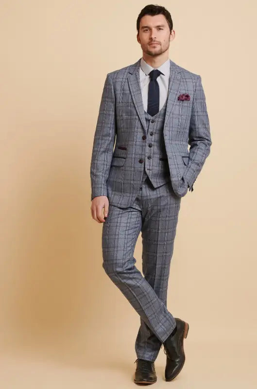 Blått rutigt kostym - Abbott Blue Tweed Check driedelig pak