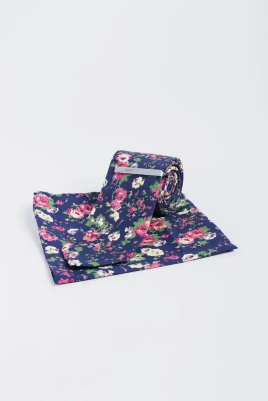 Cavani - Marinblå blomster slips - gentleman set