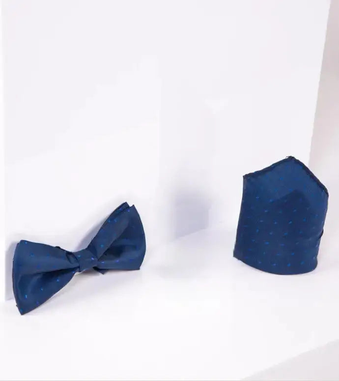 Gentlemens set Blue dot bow tie med bröstnäsduk