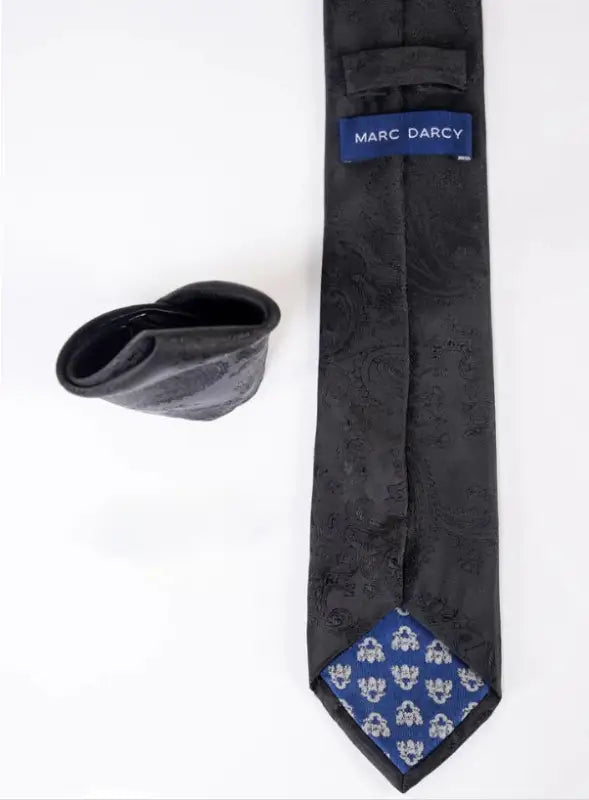 Gentlemens set svart paisley slips med näsduk | Marc Darcy