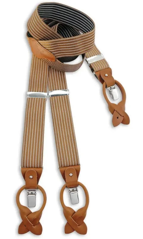 Klassiska hängslen cognac med bruna läderöglor - bretels