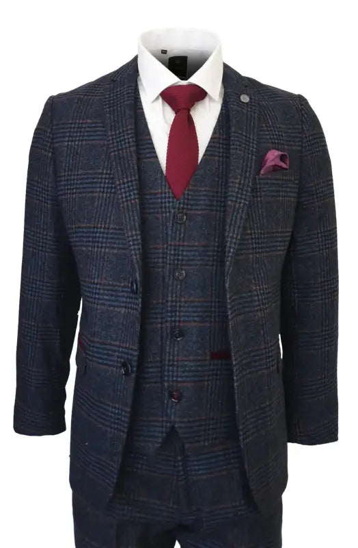 Luca marinblå rutig tredelad tweedkostym - driedelig pak
