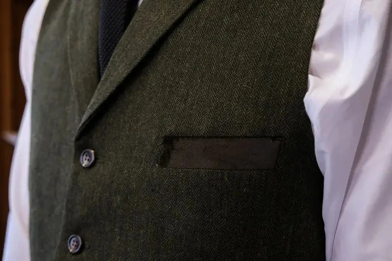 TAVERNY Chief - Herrkostym i olivgrön tweed - driedelig pak