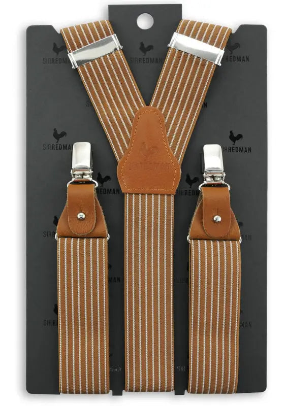 Klassiska hängslen cognac med bruna läderöglor