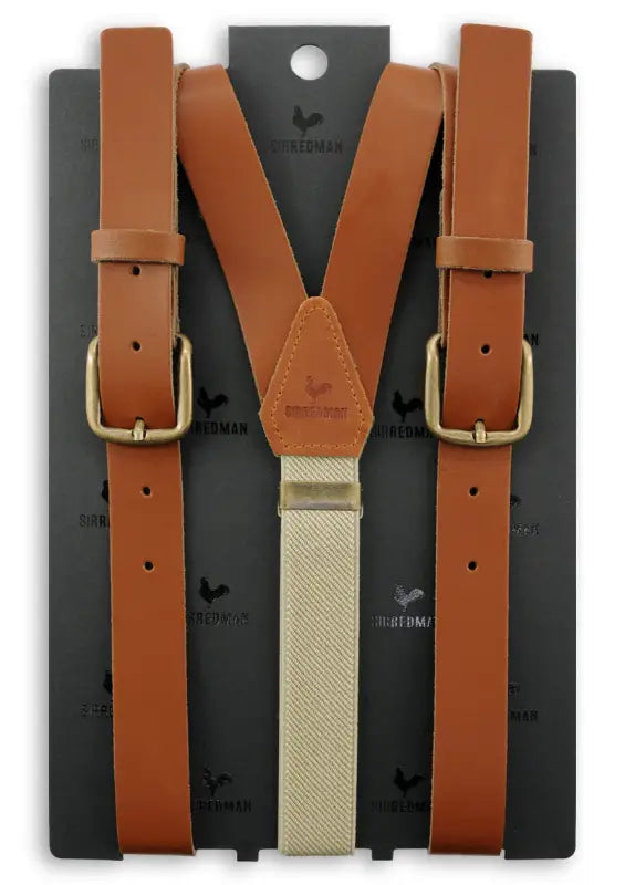 Klassiska hängslen i läder cognac - bretels