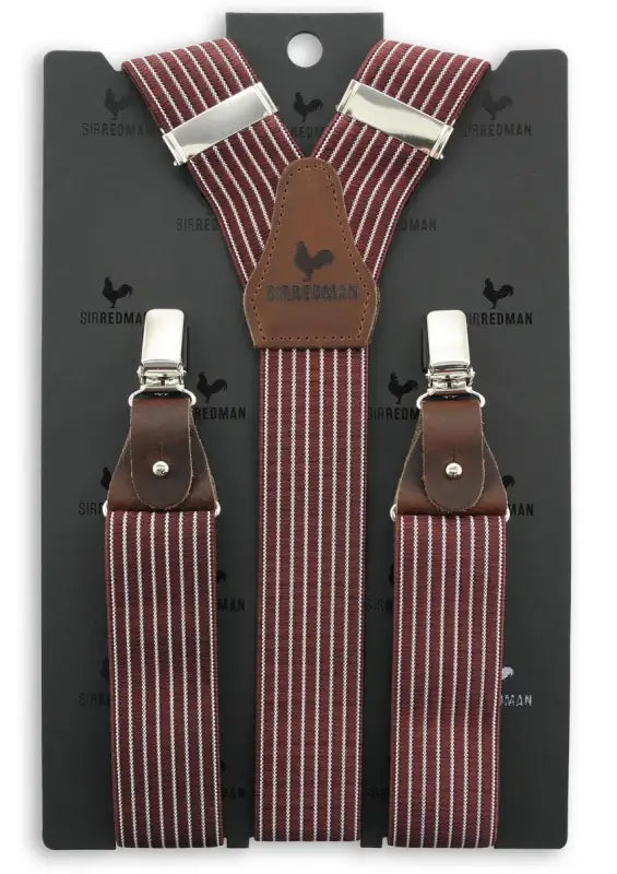 Klassiska hängslen vinröda med läderöglor - bretels