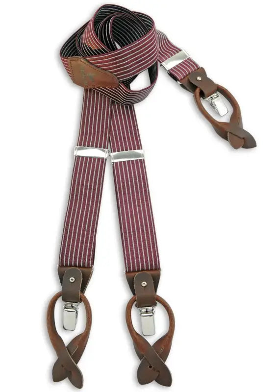 Klassiska hängslen vinröda med läderöglor - bretels